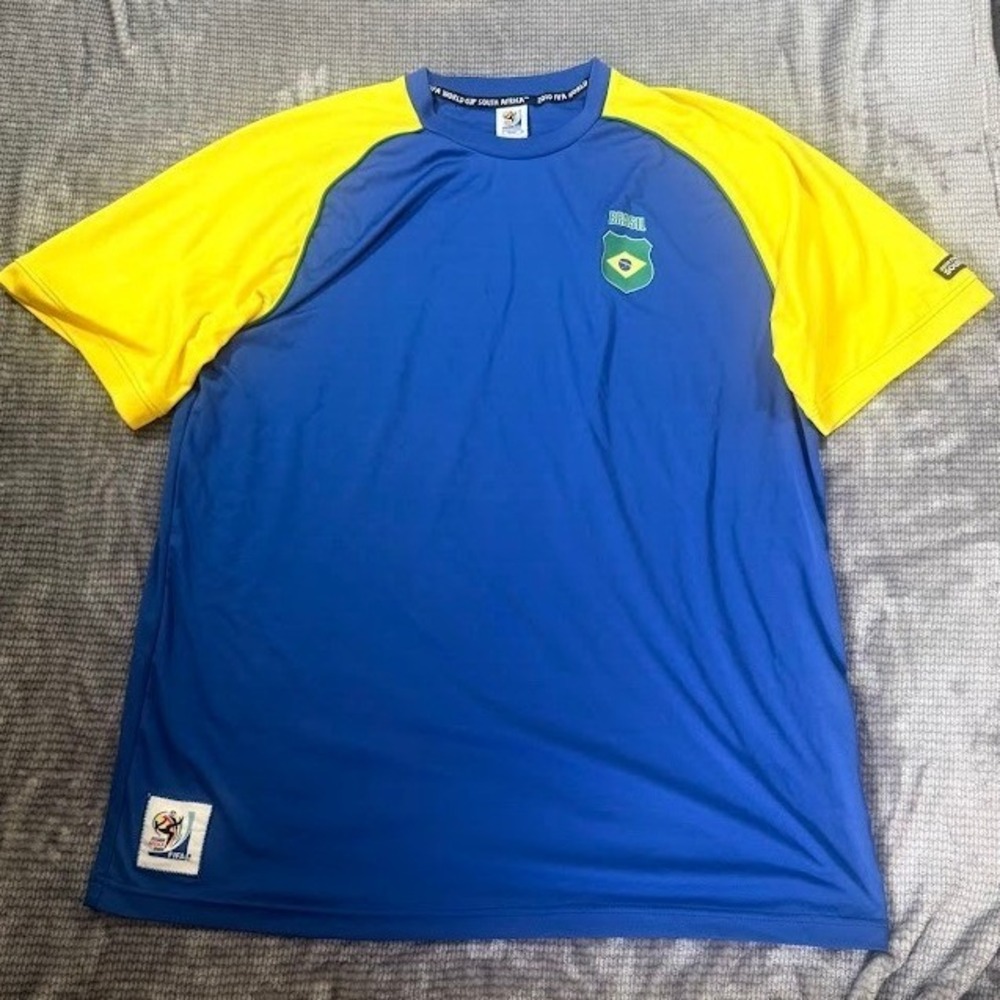 FIFA 2010 World Cup South Africa Brazil Soccer Jersey Blue Yellow Mens XL